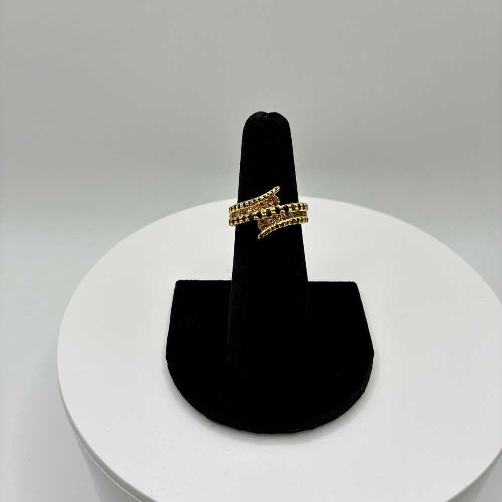 Bomb Party Ring Women Size 6 Gold Black Champagne Stone Bypass Statement Ring